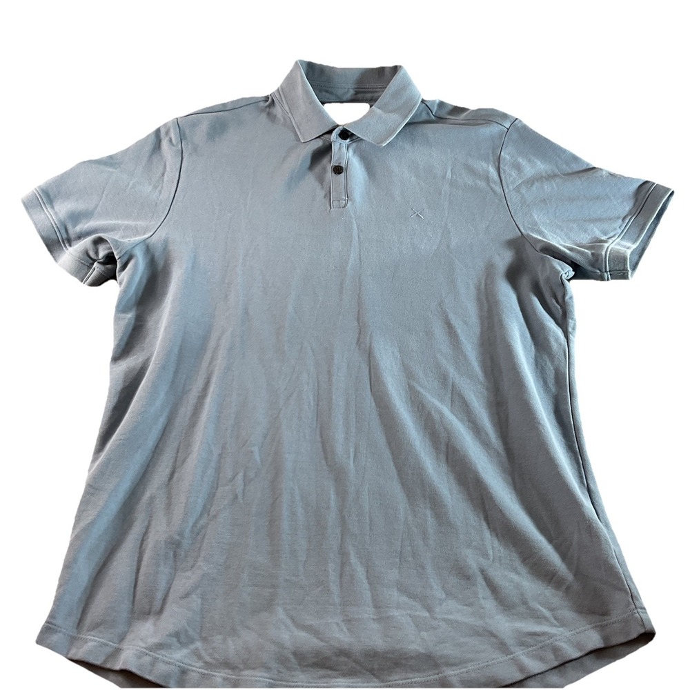 CUTS Curve-Hem Polo Mens Large Light Blue Cotton Short‎ Sleeve Shirt